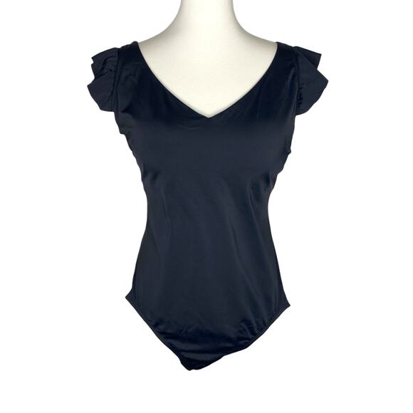 Time and Tru Other - Time and Tru One Piece Swimsuit Black Ruffle Strap V Neck Size 2X 20W-22W Retro